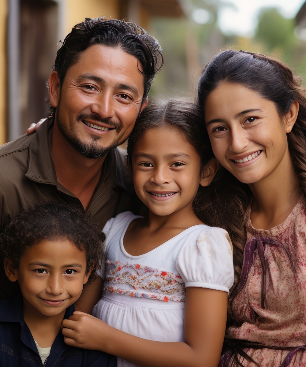 Happy united family; mother, father, and two children